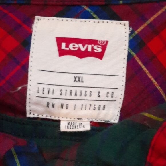Levi Two Tone Plaid Print Cotton Blend Long  Sleeve Button Up Shirt Size XXL - Picture 3 of 5